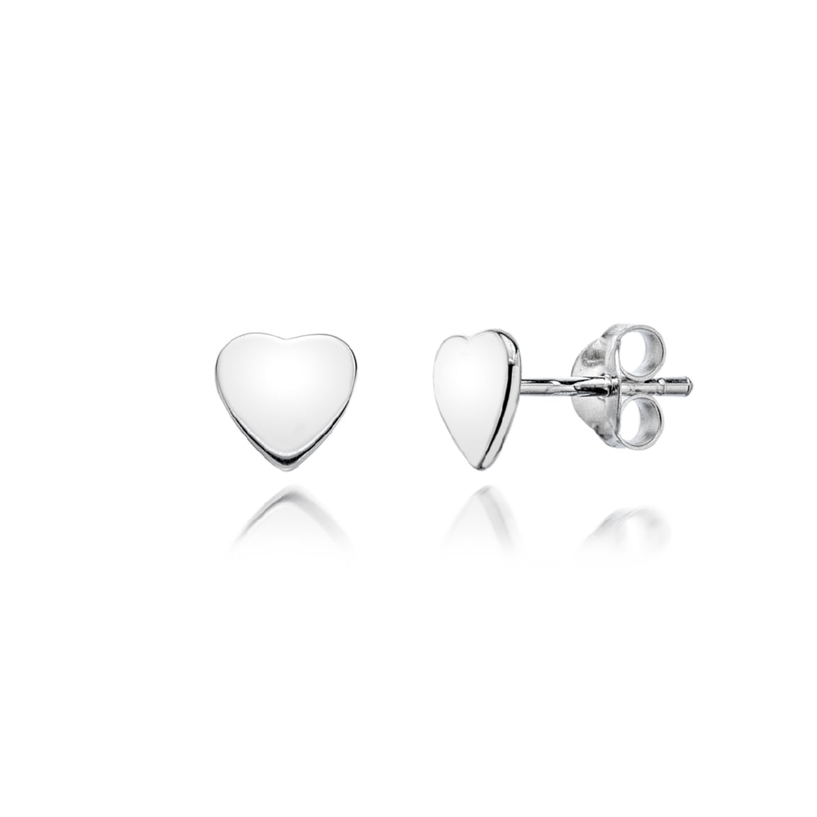 Heart-shaped silver earrings on a white background
