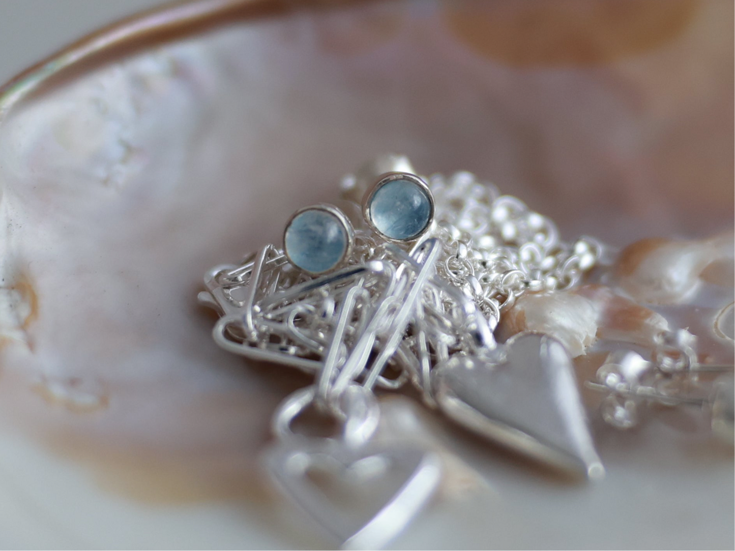 Round Blue Moonstone Studs
