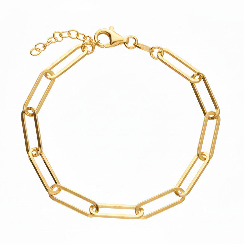 A silver paperclip link chain bracelet with a lobster clasp, displayed on a clean white background.