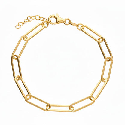 A silver paperclip link chain bracelet with a lobster clasp, displayed on a clean white background.
