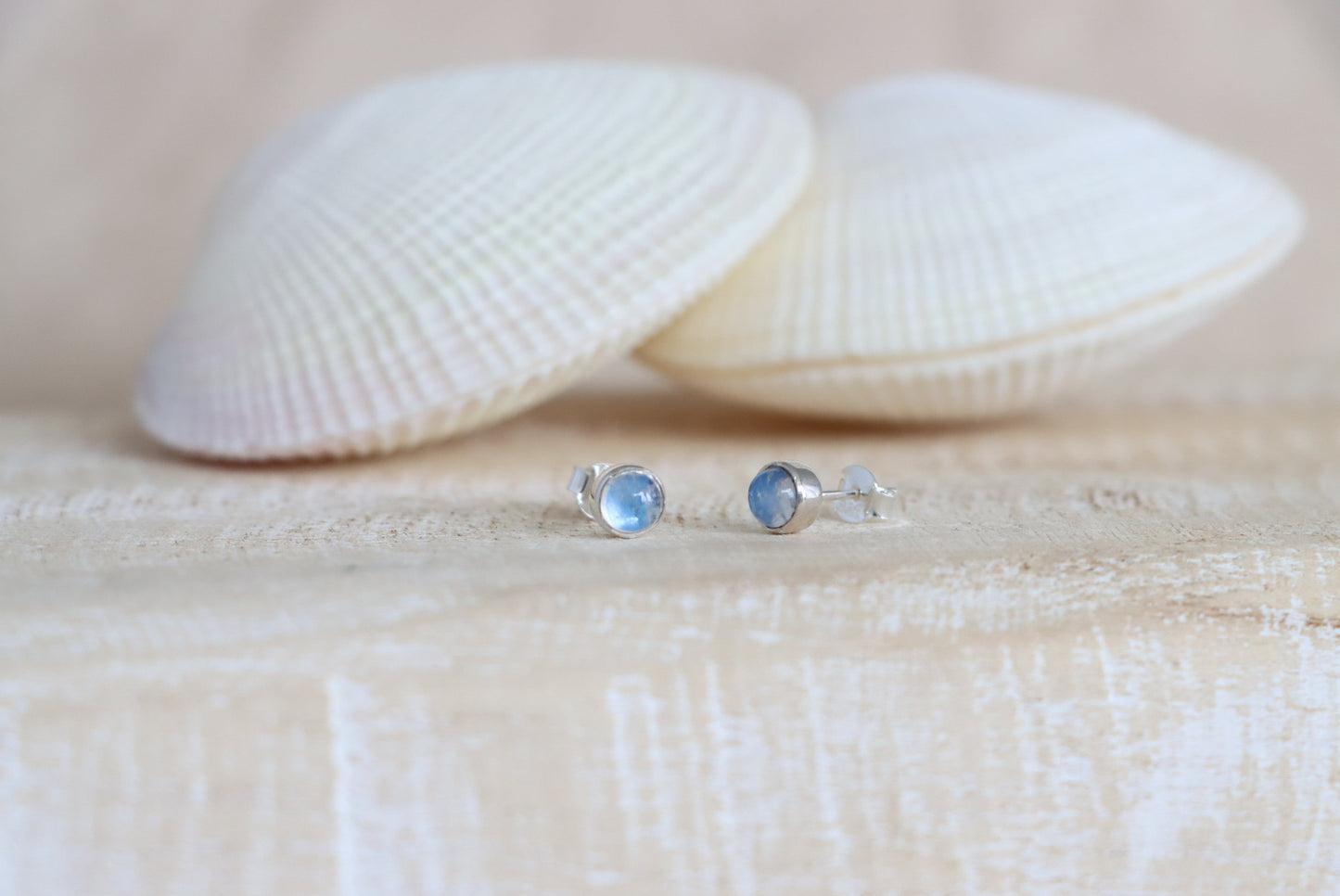 Round Blue Moonstone Studs