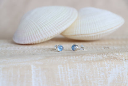 Round Blue Moonstone Studs