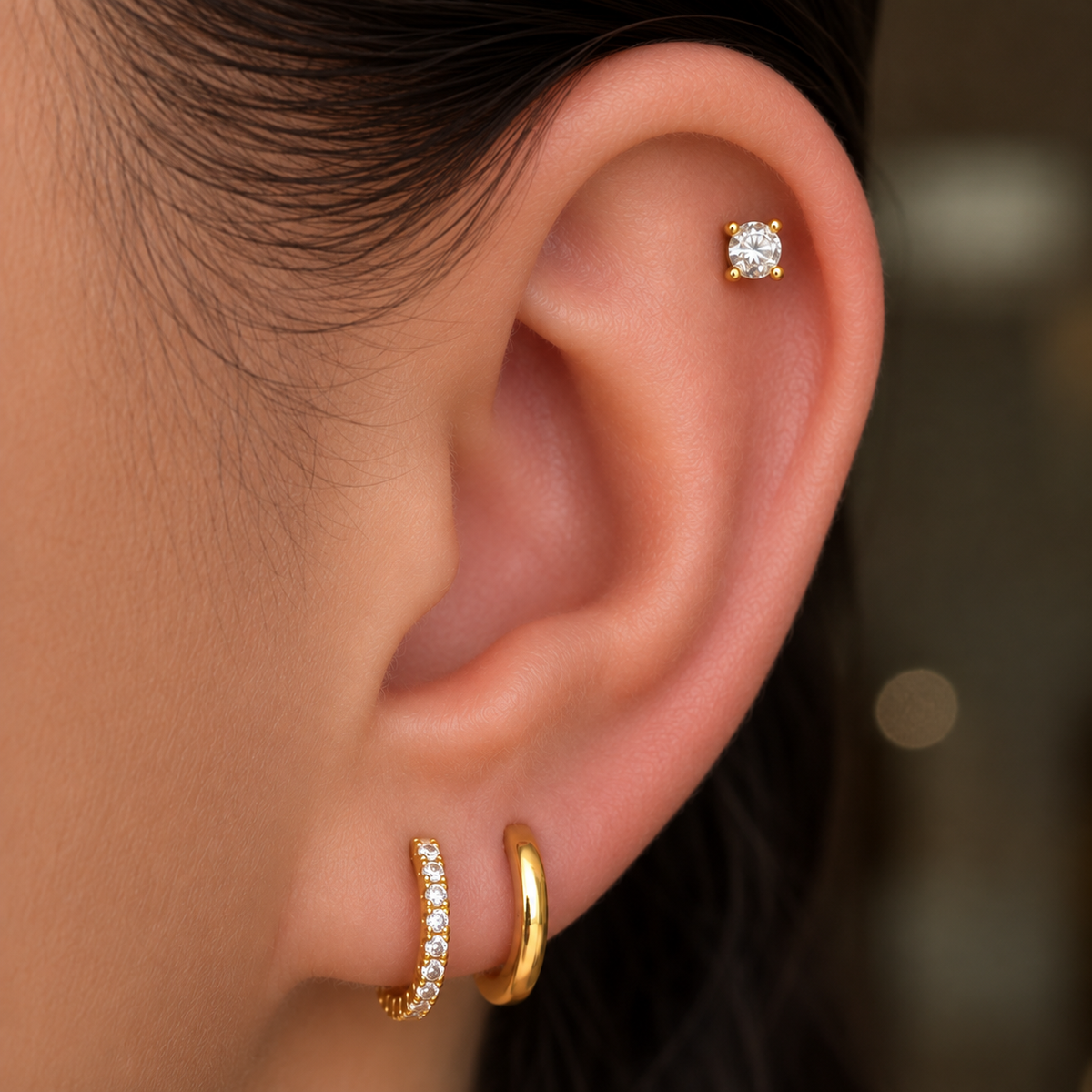 Solitaire Flat Back Stud | 18ct Gold Plated