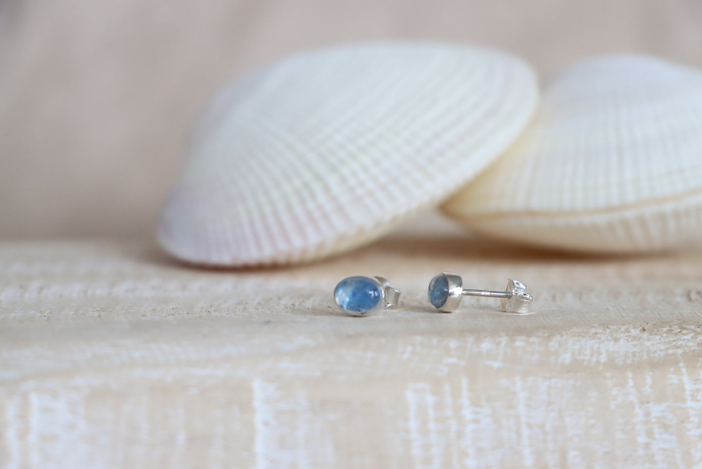 Oval Blue Moonstone Studs