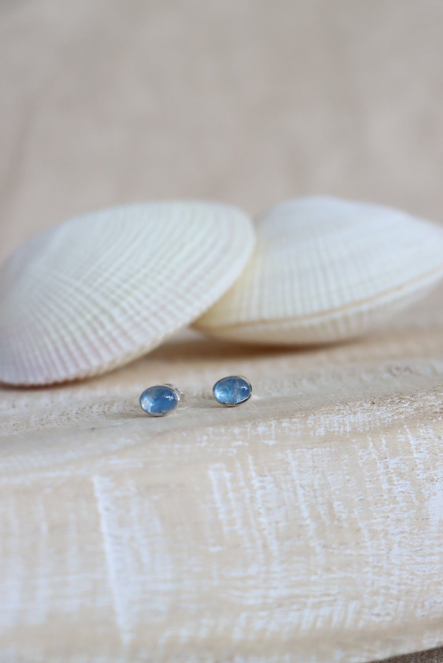 Oval Blue Moonstone Studs