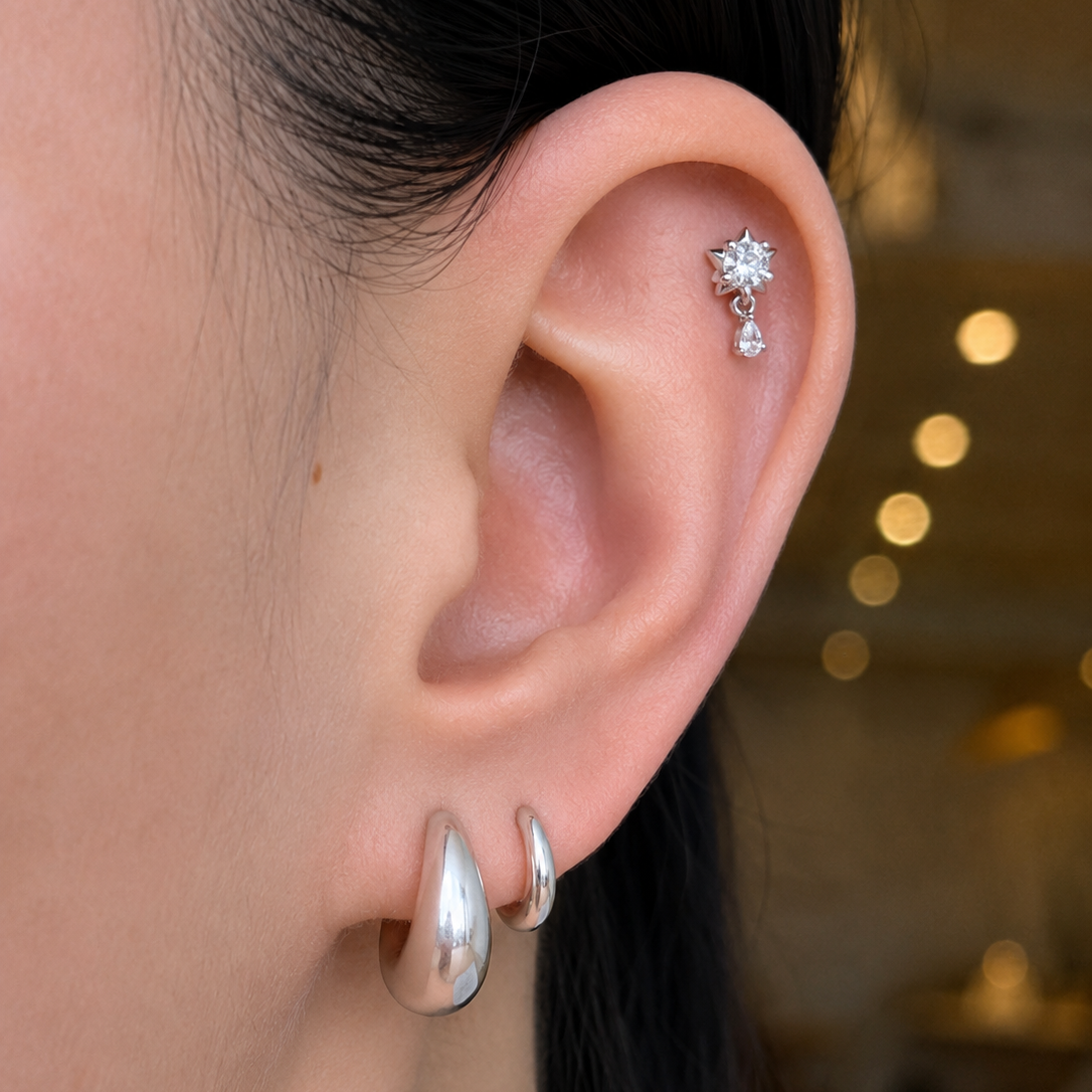 Fancy Star Flat Back Cartilage Stud