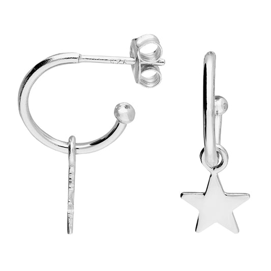 Silver Star Charm Hoops