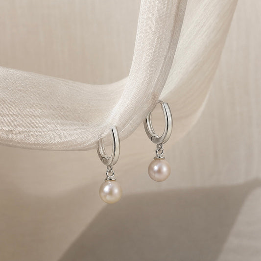 Pearl Huggie Hoops