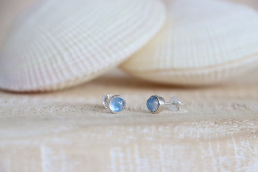 Round Blue Moonstone Studs