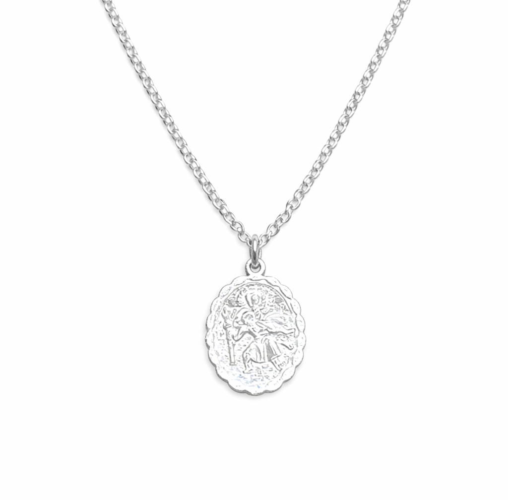 St Christopher necklace on a white background 