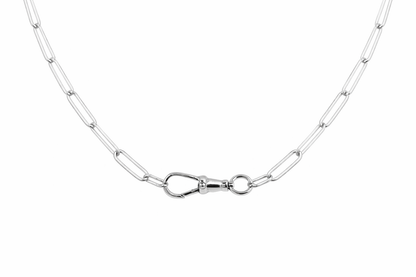 Silver trace chain necklace with Albert clasp on a white background