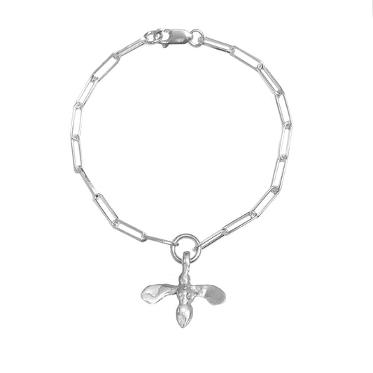 Honey bee charm on a silver trace chain