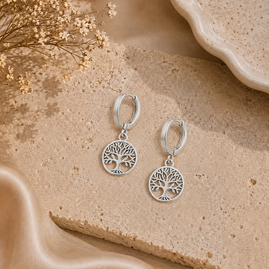 Tree Of Life Huggie Hoops
