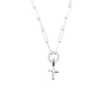 A sterling silver necklace featuring a cross trace design on a chain.