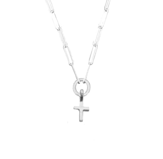 A sterling silver necklace featuring a cross trace design on a chain.