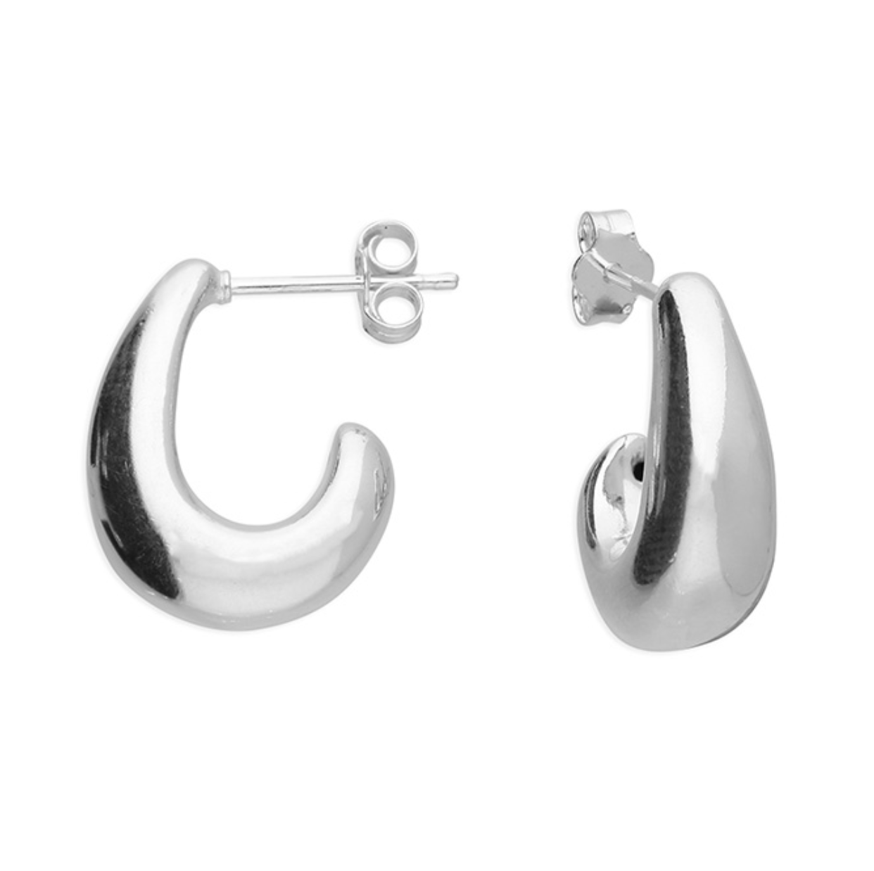 Silver hoop earrings on a white background
