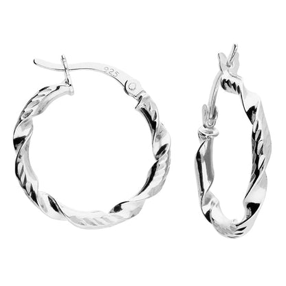Silver twisted hoops on a white background 