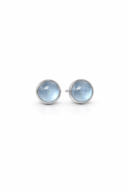 Round Blue Moonstone Studs