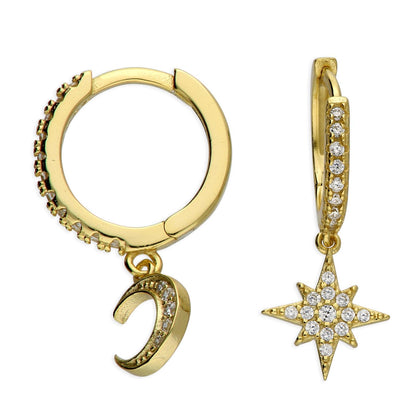 Sparkle Moon & Star Hoops