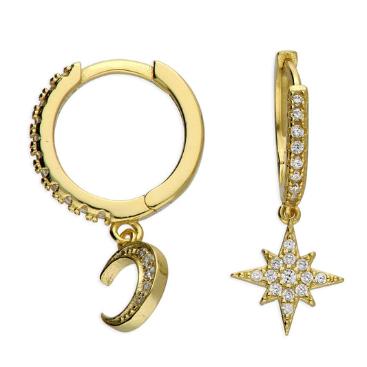 Sparkle Moon & Star Hoops