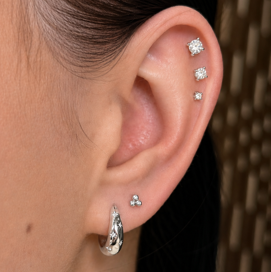 Triple Sparkle Flat Back Cartilage Studs