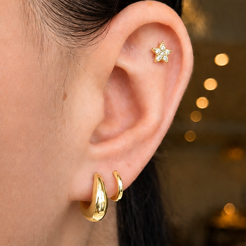 Moon & Star Cartilage Stud