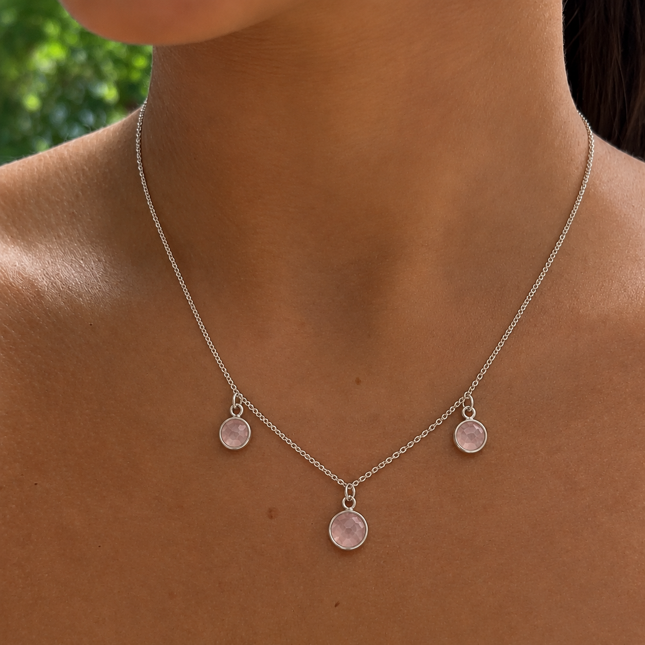 Triple Rose Quartz Necklace