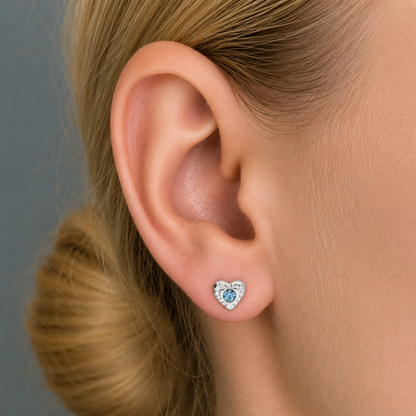 Dainty Heart Studs in Blue