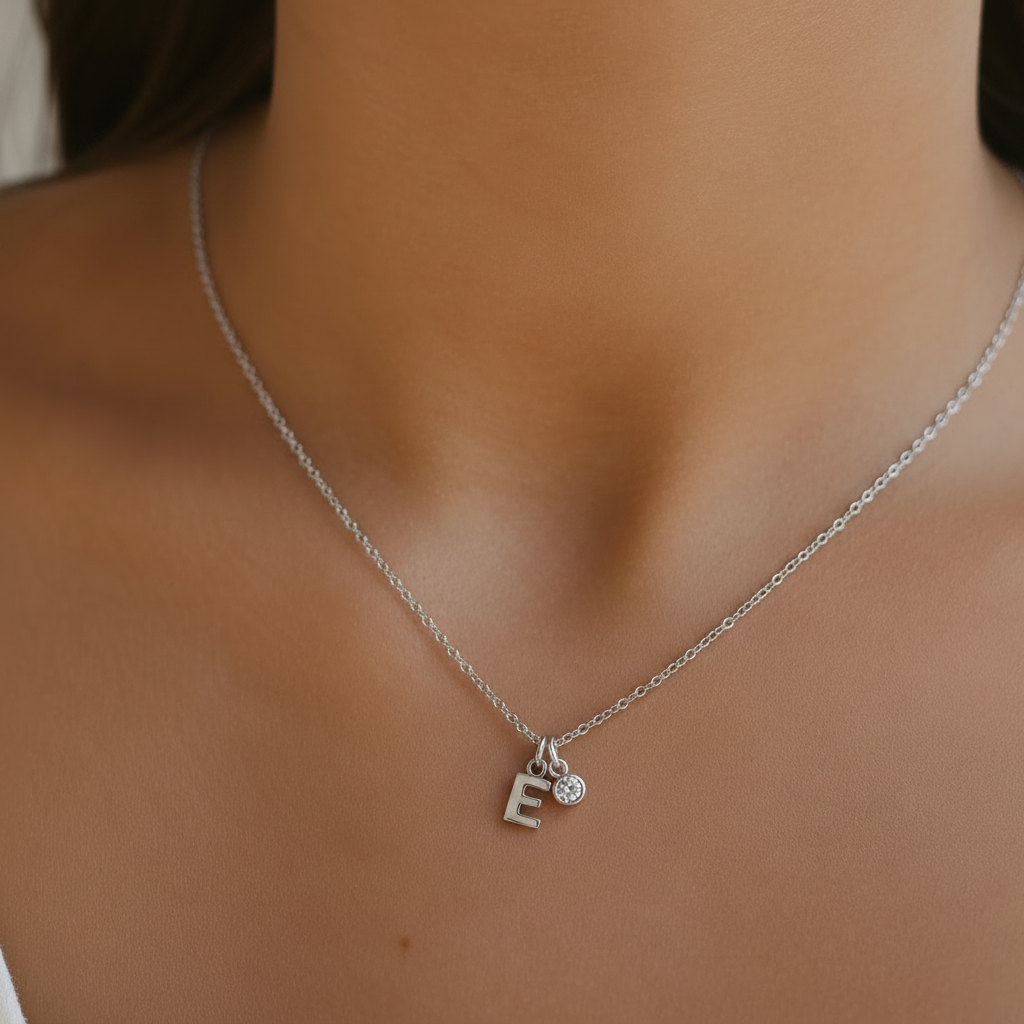 Silver Birthstone Initial Necklace