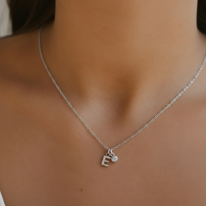 Silver Birthstone Initial Necklace