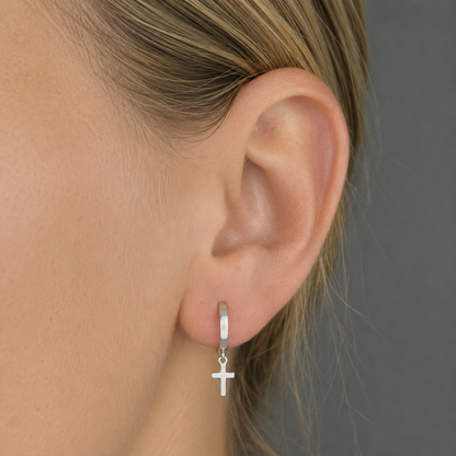 Cross Huggie Hoops