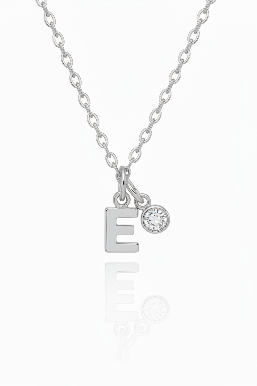 Silver Birthstone Initial Necklace