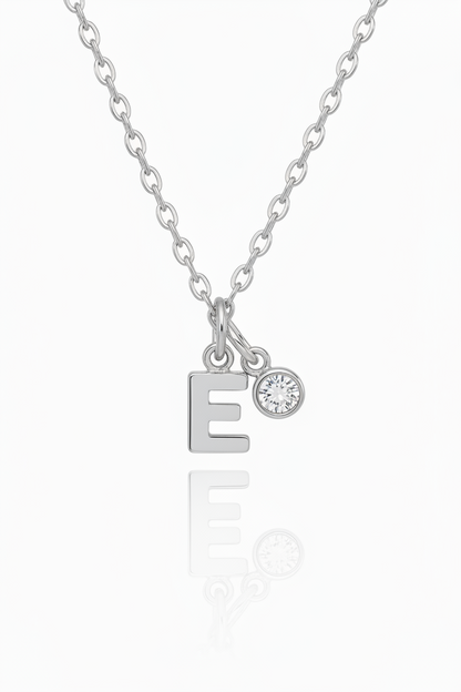 Silver Birthstone Initial Necklace