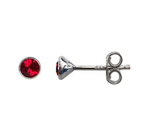 Ruby red gemstone earring on a white background 