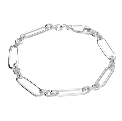 Silver chain bracelet on a white background 