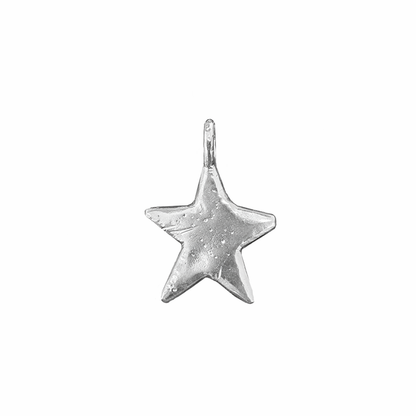 Silver star-shaped pendant on a white background