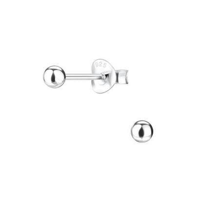 Silver ball earrings on a white background