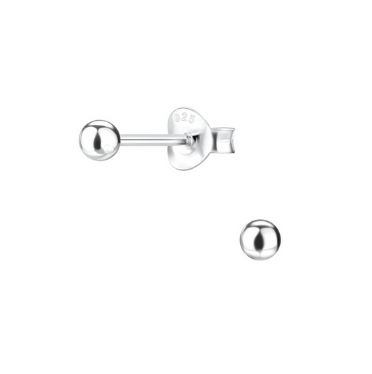 Silver ball earrings on a white background
