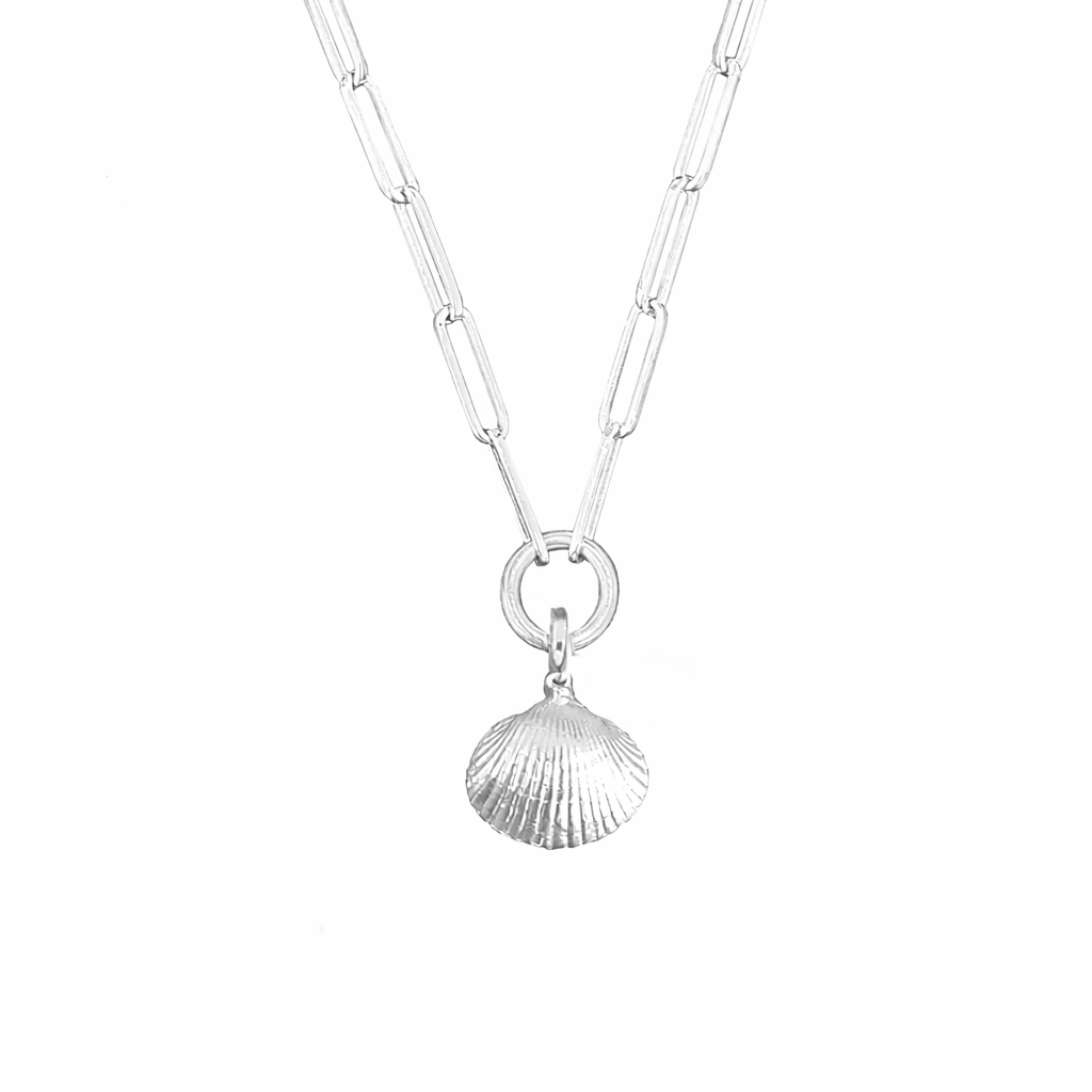 Handmade shell necklace on a white background 