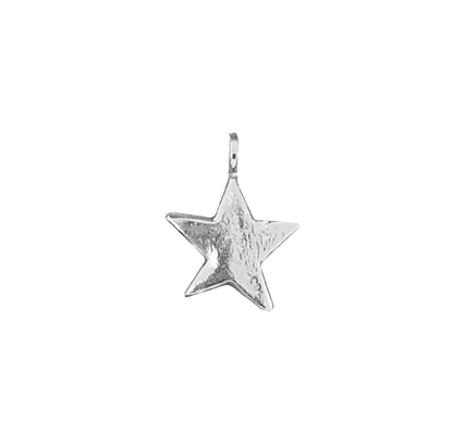 Silver star-shaped pendant on a white background