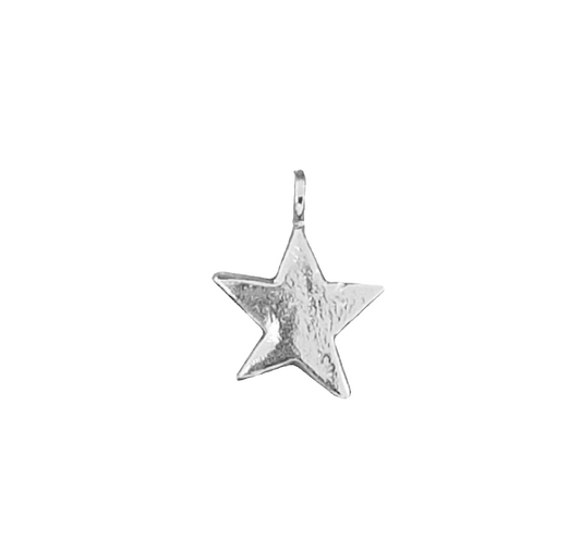 Silver star-shaped pendant on a white background