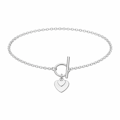 Silver bracelet with a heart-shaped charm on a white background