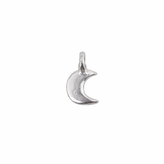 Silver moon-shaped pendant on a white background