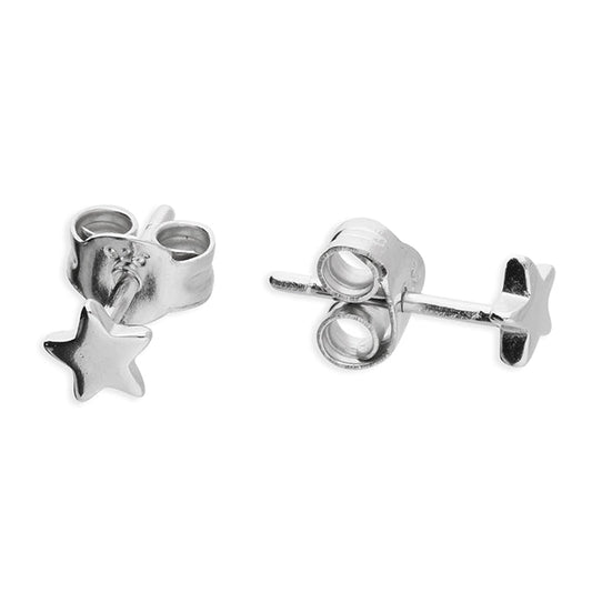 Silver star-shaped earrings on a white background