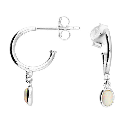 Sterling silver Opal half hoops on a white background 