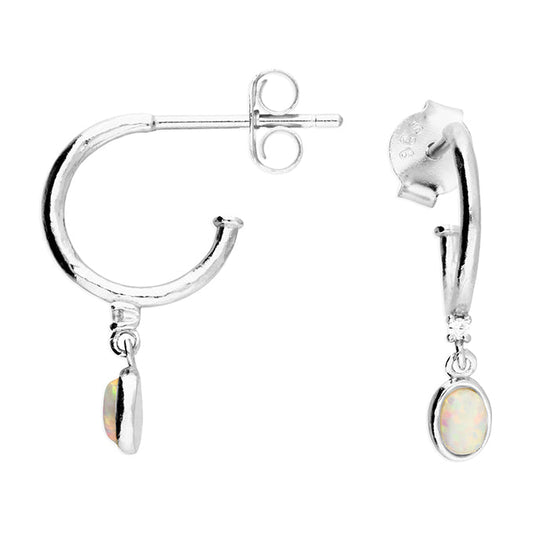 Sterling silver Opal half hoops on a white background 