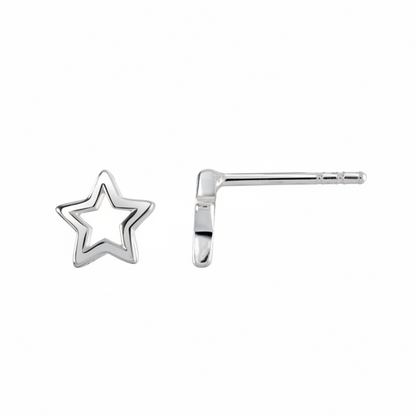 Star-shaped silver earring on a white background