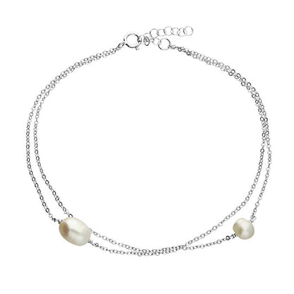 Silver anklet with two pearls on a white background