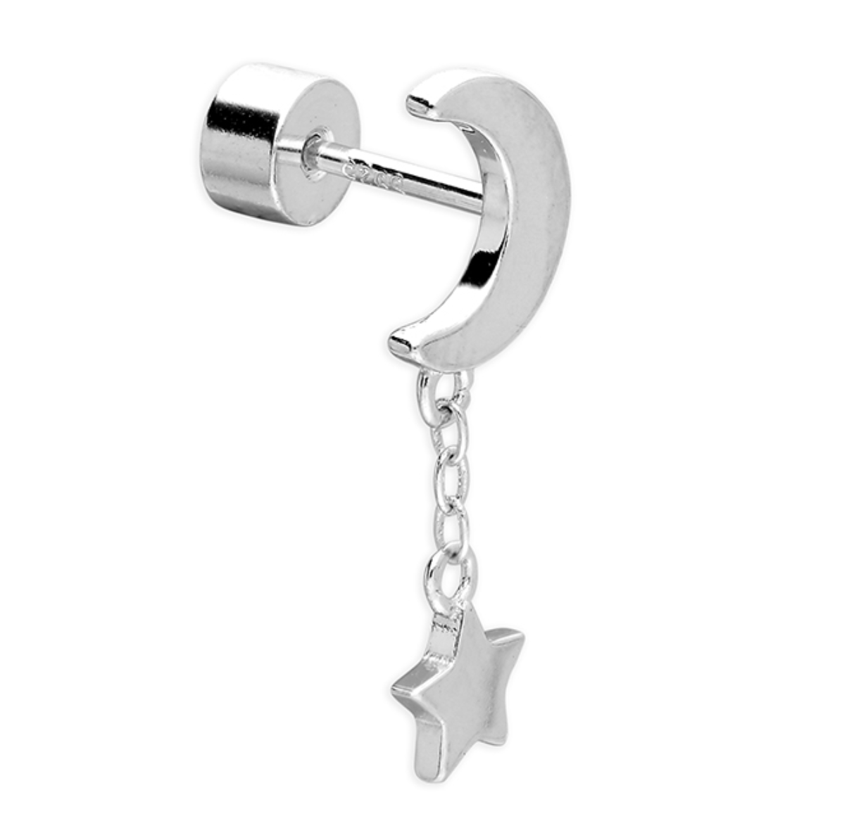 Moon & Star Chain Cartilage Stud