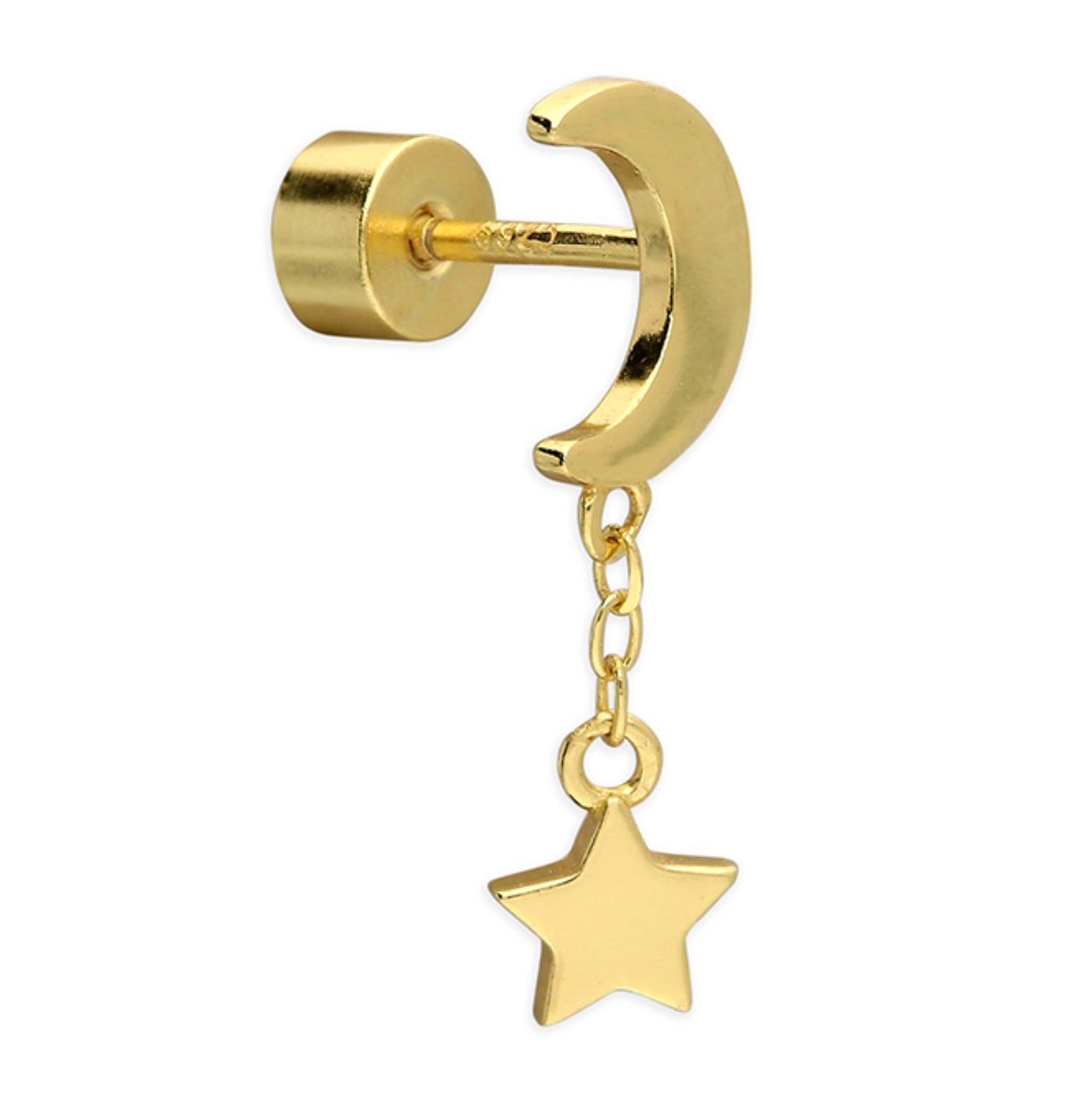 Moon & Star Chain Flat Back Cartilage Stud